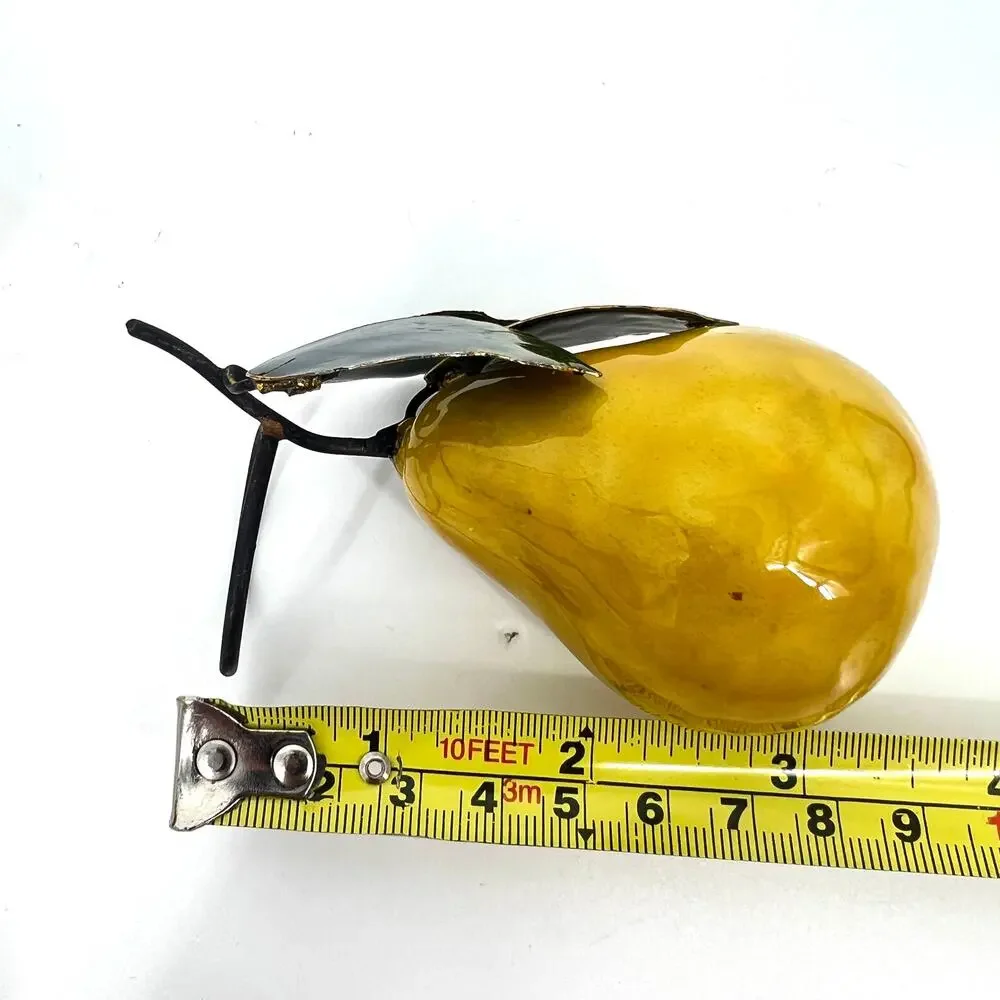Enameled Metal Yellow Pear with Leaf Napkin Rings 3